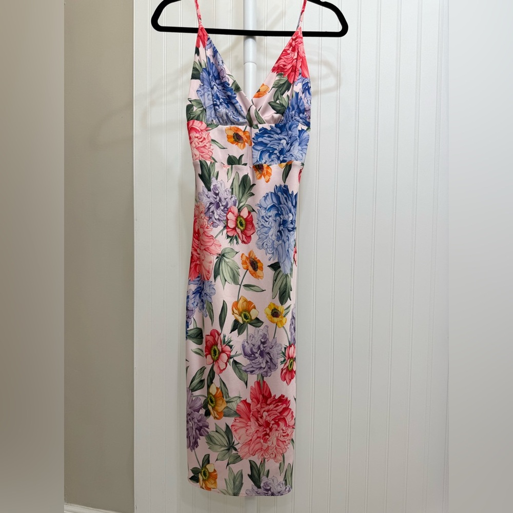 Express floral satin midi dress